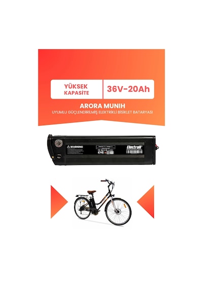 Arora Munıh Uyumlu 36v 20ah Elektrikli Bisiklet Bataryası Siyah