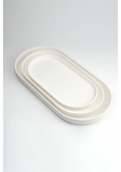 Dik Kenarlı Oval Tabak Seramik Bisküvi - 41 X 20.5 Cm - Ham Ürün Boyanabilir Obje