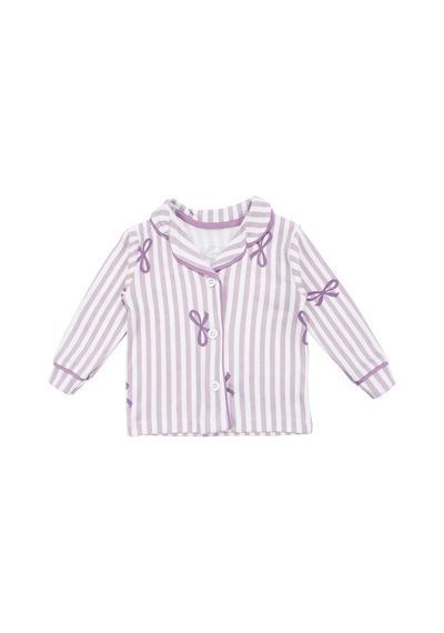 Bebegen Kız Bebek Beyaz Lila Fiyonklu Çizgili Pijama Takımı