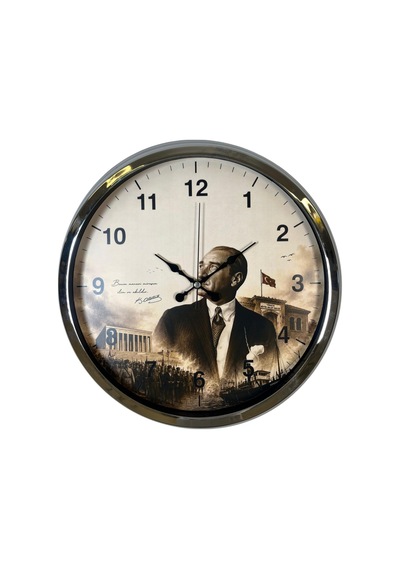 Cumhuriyet Yıldızı Krom 40 X 40 Cm Metal Duvar Saati