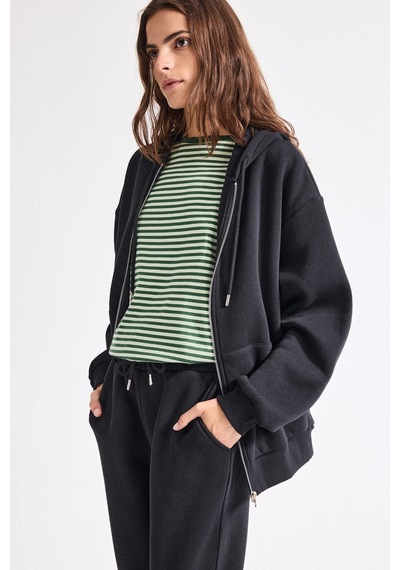 Defacto Relax Fit Kapüşonlu Fermuarlı Cepli Basic Sweatshirt Hırka D8717ax26wnbk81 Siyah-bk81