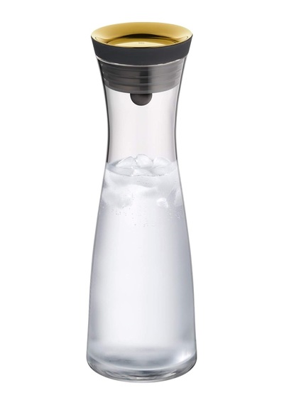 Basic Cam Su Sürahisi, 1 L, Kapaklı, Silikon Kapaklı, Akıllı Kapak Teknolojisi, Altın Renk Kapak