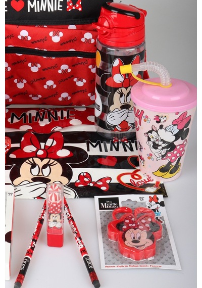 X Dekomus Lisanslı Minnie Mouse Kırtasiye Seti Love Collection Küçük Boy Anaokul Çantası,matara,beslenme Kabı,çıtçıt Dosya Seti Altın