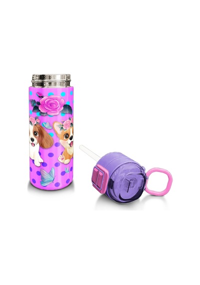 Coral High Kids Pembe Köpek Desenli Pipetli Ve Direkt İçim Çelik Termos 500 Ml 31951 Pembe - Altın