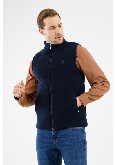 İmza Lacivert Dik Yaka Fermuarlı Casual Slim Fit Kapitone Yelek 1009255103 Lacivert