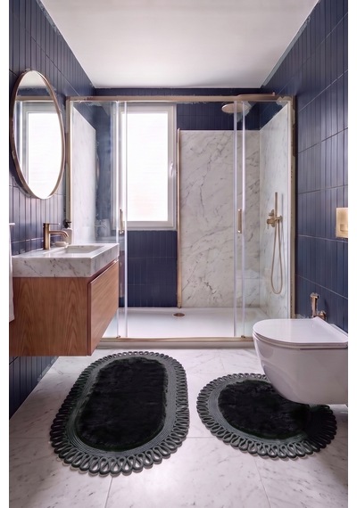 Banyo Paspası Takımı 60x100+60x60 Cm Dış Trikot Siyah & Antrasit Gri