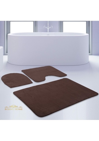 Bonny Home Unicolor Düz Kahve 3lü Banyo Paspası Halısı Seti Kaymaz Kahverengi