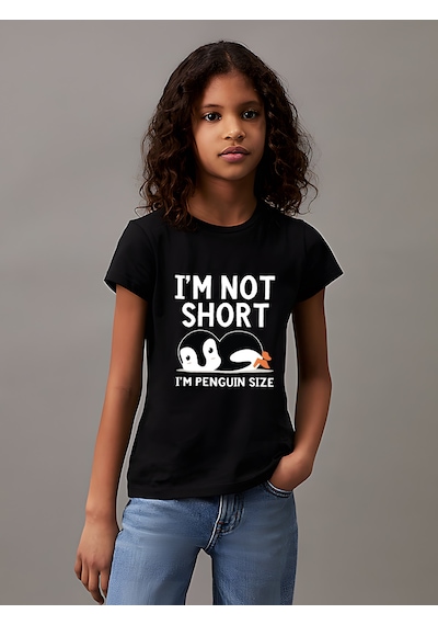 Uyguntarz Çocuk Penguen Baskılı Pamuklu Tshirt Siyah