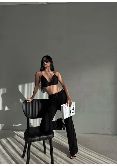 Loısy Kadın Siyah Renk Likralı Kumaş Straight Fit Denim Siyah