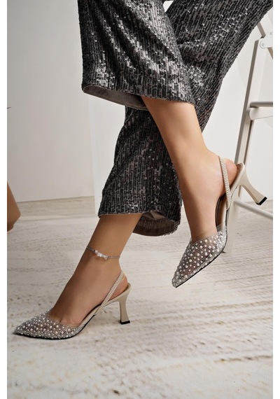 Nesilshoes Nesil Shoes Uraz 451 Ten İncili Lastikli Kadın Sandalet