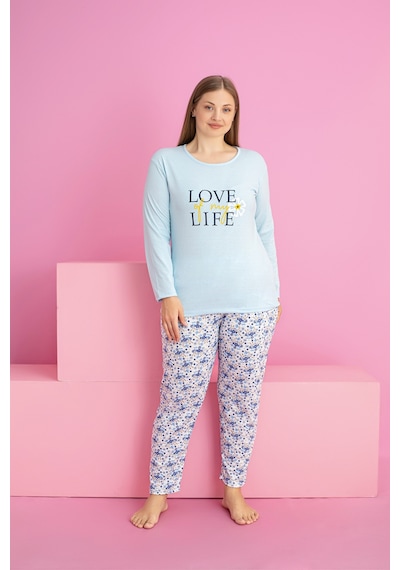 Rindahomewear Büyük Beden Süprem Pijama Takımı Mavi