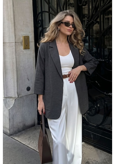 Armonika Kadın Antrasit Cepli Oversize Ceket Arm-26k001005