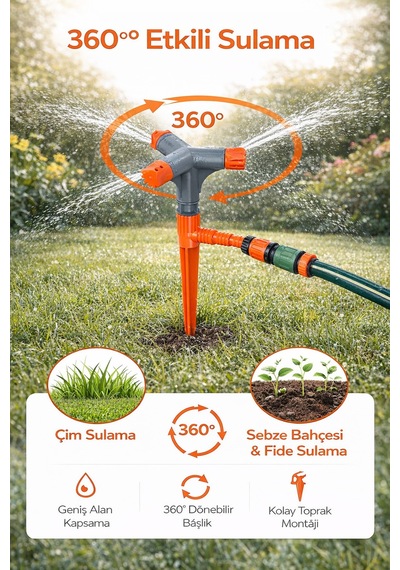 Dairesel Döner Fıskiye Kazıklı Bahçe Sulama Fıskiyesi Turbo Sprinkler Çim Bahçe Sulama Aparatı