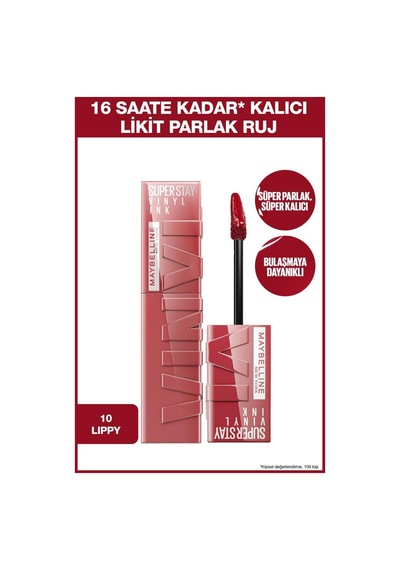 Maybelline New York Super Stay Vinyl Ink Uzun Süre Kalıcı Likit Parlak Ruj 10 Lippy & Mini Sky High Cosmic Black Maskara pktssvnl35crlbnc-9346 10 Lippy
