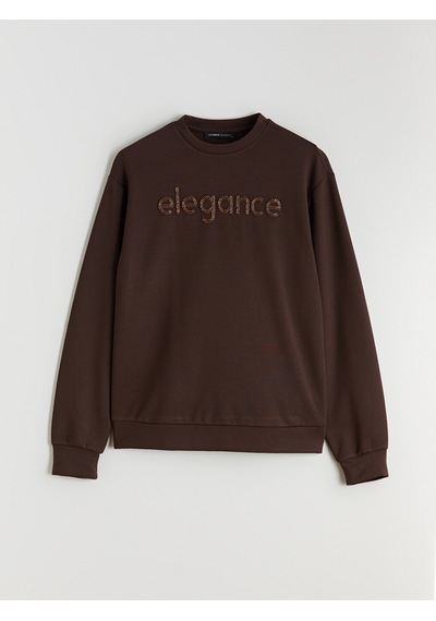 Lcw Everyday Kahverengi Bisiklet Yaka Taşlı Kadın Sweatshirt