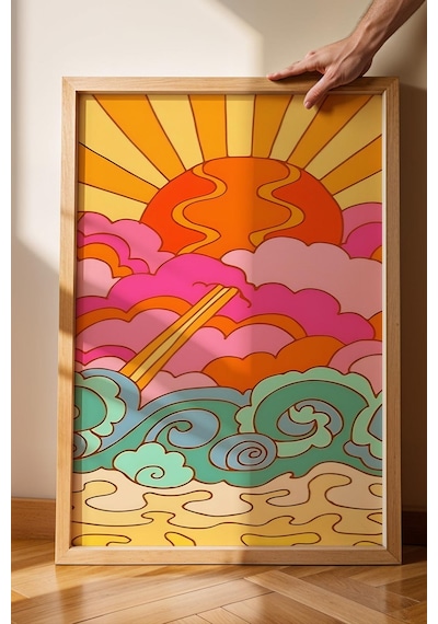 Gün Batımı Renkli Bulutlar Çerçeveli Tablo - Pop Art Poster Tablo