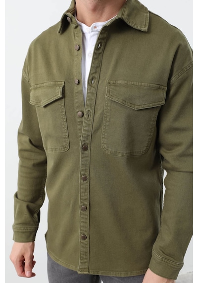 Erkek Oversize Jean Gömlek Haki 001