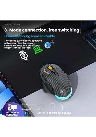 W601 Tri-mode Gaming Mouse 12800 Dpı, Rgb, Bt + 2.4ghz + Kablolu, Type-c Şarjlı Oyuncu Mouse 601