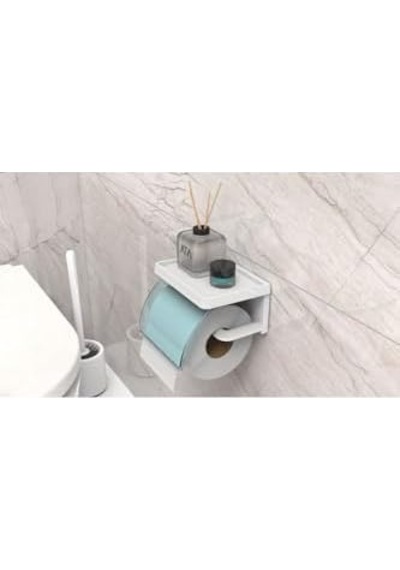 Home Yapışkanlı Kapaklı Tuvalet Kağıdı Askısı Banyo Tuvalet Kağıtlığı Aparatı Peçetelik Organizer Plastik, Mavi Siyah