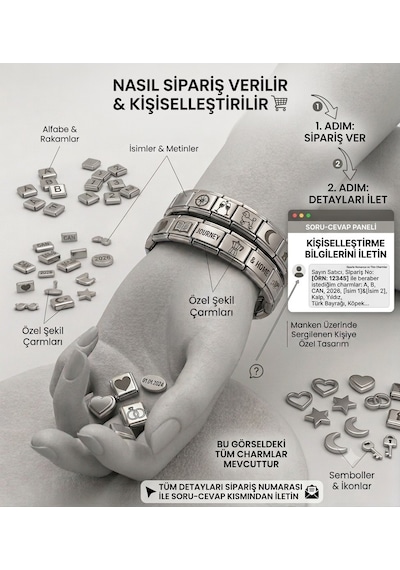 Kişiye Özel Lazer Baskılı İsimli Çelik Bileklik - Sevdiklerinize Hatıra Tasarımı Gri