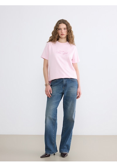 Lcw Modest Pembe Bisiklet Yaka New York Baskılı Kadın Tişört