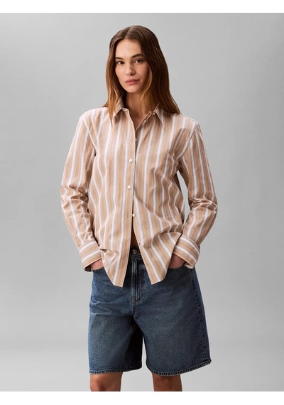 Calvin Klein Yarndye Cotton Poplı, Hms, Xs Bej Kadın Gömlek Kahverengi