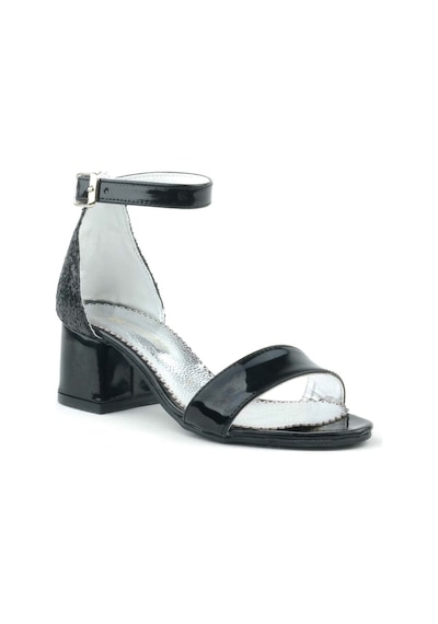 Hapshoe Siyah Rugan Simli Kalın Topuklu Kız Çocuk Abiye Ayakkabı Siyah