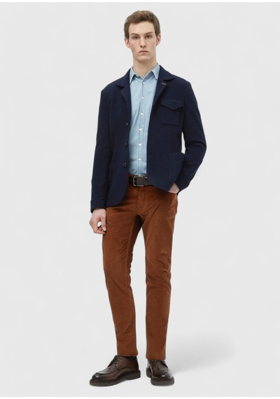 Ramsey Lacivert Düz Shirt Shoulder Slim Fit %100 Yün Örme Ceket