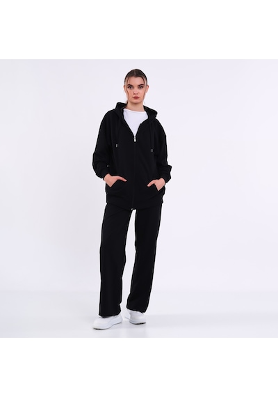 Mmetalic Kadın Siyah Normal Kalıp Basic Beli Lastikli Kapüşonlu Oversize Mevsimlik Alt Üst Eşofman Takımı Mmetalic Kadın Siyah Normal Kalıp Basic Beli Lastikli Kapüşonlu Oversize Mevsimlik Alt Üst Eşofman Takımı