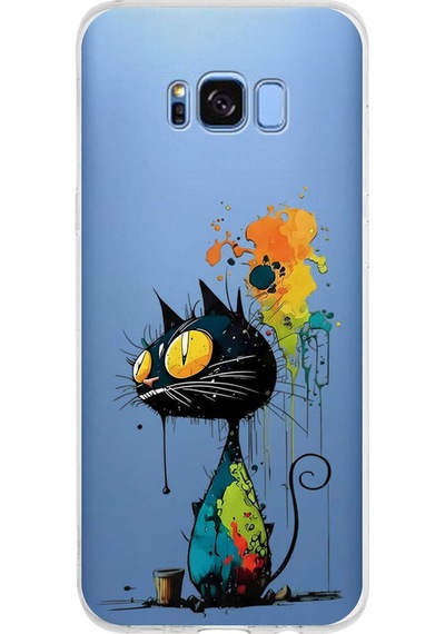 Samsung Galaxy S8 Plus İle Uyumlu Splash Kedi Tasarımlı Şeffaf Silikon Kılıf Şeffaf
