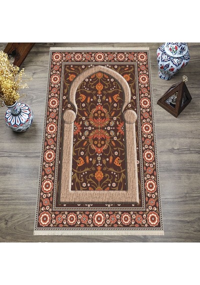 Dijital Baskılı, Yıkanabilir, Yumuşak Dokulu Çocuk Ve Yetişkin Seccade S-dot-sn-069 Kahverengi