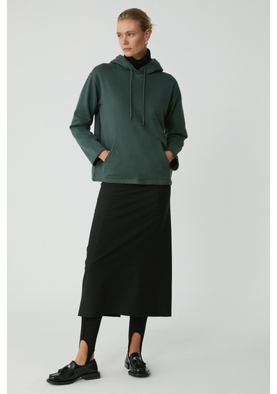 Ethıquet Pıper Kadın Içi Polarlı Yumuşacık Comfort Fit Kapüşonlu Kanguru Cepli Yeşil Sweatshirt