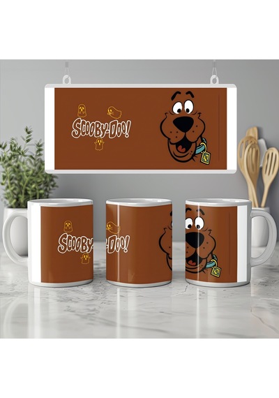 Scooby Doo Kahverengi Tasarımlı Kupa Bardak - Karikatür Köpek Sevenlere Hediye Beyaz