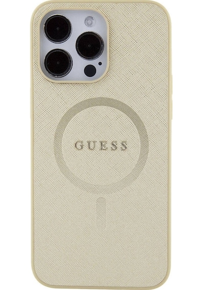 Apple Uyumlu iPhone 15 Pro Max Kılıf Guess Lisanslı Magsafe Şarj Özellikli Yazı Logolu Saffiano Siyah