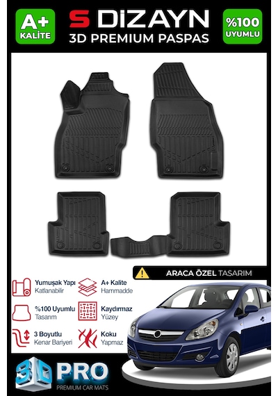 S-dizayn Opel Corsa D 3d Pro Havuzlu Paspas 2006-2014 A+ Kalite