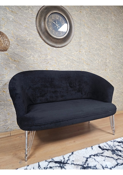 Zafir İkili Teddy Krom Kaplama Telli Ayak Çay Seti Koltuk İkili Berjer , Balkon, Salon, Ofis Siyah