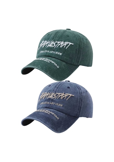 Tezzgelsin Unisex Eskitme Bravestart Nakışlı Ayarlanabilir Beyzbol Kep Şapka 2'li Set Yeşil - Lacivert