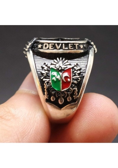 Devlet Ebed Müddet Yazılı Üç Hilalli Erkek Gümüş Yüzük