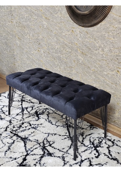 Zafir Siyah Boyalı Tel Ayaklı 90 Cm Puf Bench - Puf - Bench - Kasalı Oturak - Oturak - Yatak Ucu Puf Füme