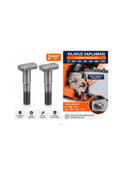 Algaride Husqvarna Uyumlu Motorlu Testere Kılavuz Saplaması 2 Li Set 61 268 365 380 480 Sabitleme Vidası