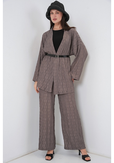 Bigdart Kadın Kimono Pantolon İkili Takım 30078 - Füme