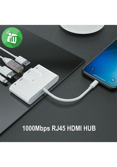 Ally Apple Uyumlu iPhone 3In1 Lightning Hdmı Rj45 Otg Digital Av Adaptör Hub