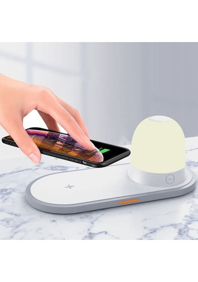 Kablosuz Wireless Şarj Cihazı+Gece Lambası-Beyaz