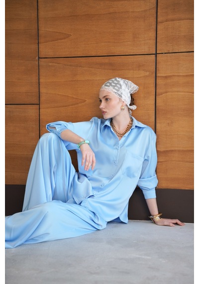 Verymoda Saten Gömlek - F2062 Mavi