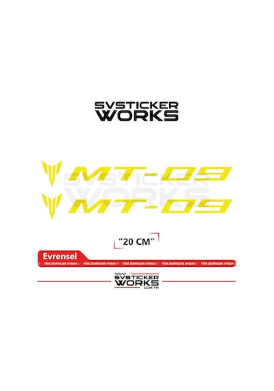 Yamaha Mt-09 Uyumlu Yazı Sticker Yüksek Kalite Özel Kesim Folyo 2'li Set Sarı