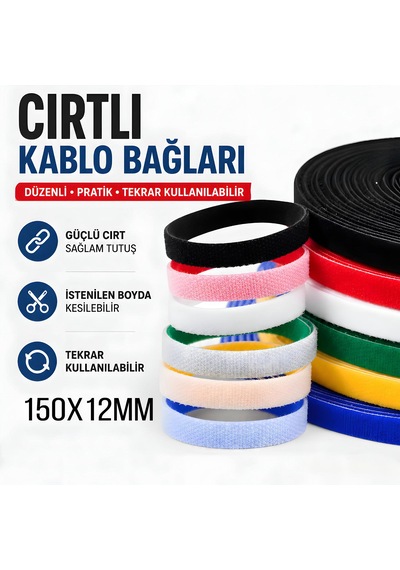 150x12mm Cırtlı Kablo Bağları - 10 Adet Sarı