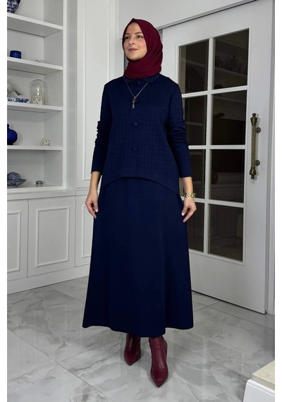 Rabia Şamlı Kumsal Triko Takım Lacivert Normal