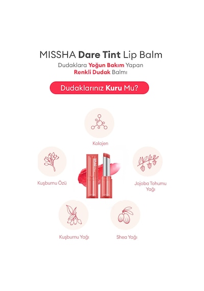 Dudaklara Yoğun Bakım Yapan Renkli Dudak Balmı Dare Tint Lip Balm 02 Dewy Bery 0