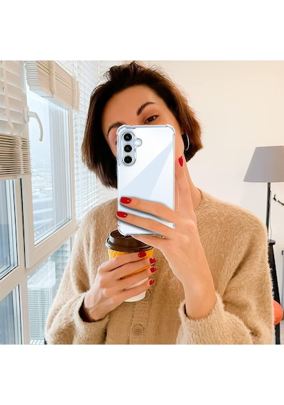Samsung Galaxy A15 Uyumlu Kılıf Köşe Korumalı Şeffaf Silikon + 9h Cam