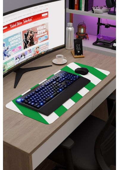 Yeşil Beyaz 70x30 Xl Taraftar Gaming Oyuncu Mouse Pad Kaymaz Taban Büyük Klavye Fare Altlığı Şerit